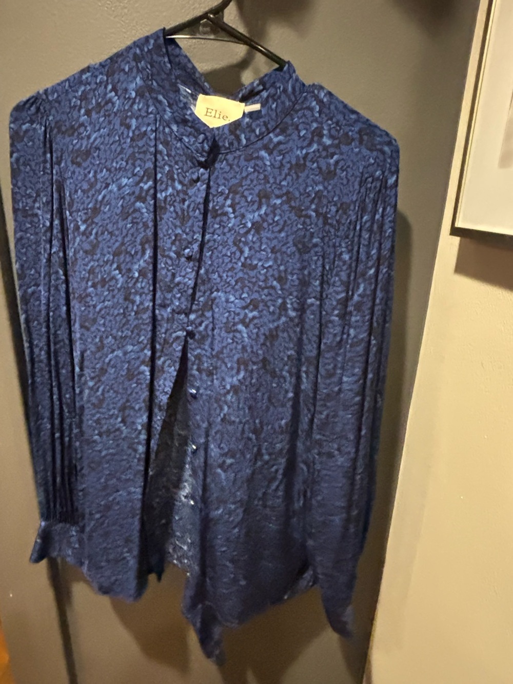Elie Tahari Navy Blue Patterned Lightweight Shirt
